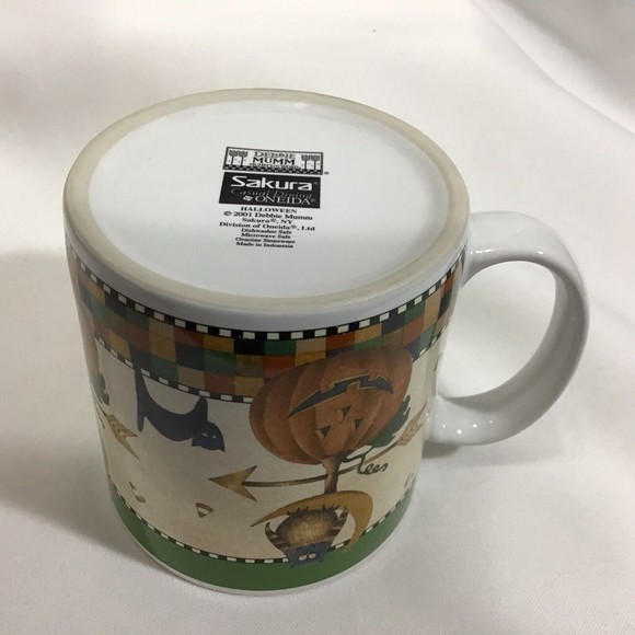 Debbie Mumm Halloween Weather Vane Pumpkin Owl White Black Cat Sakura Mug - Picture 4 of 7